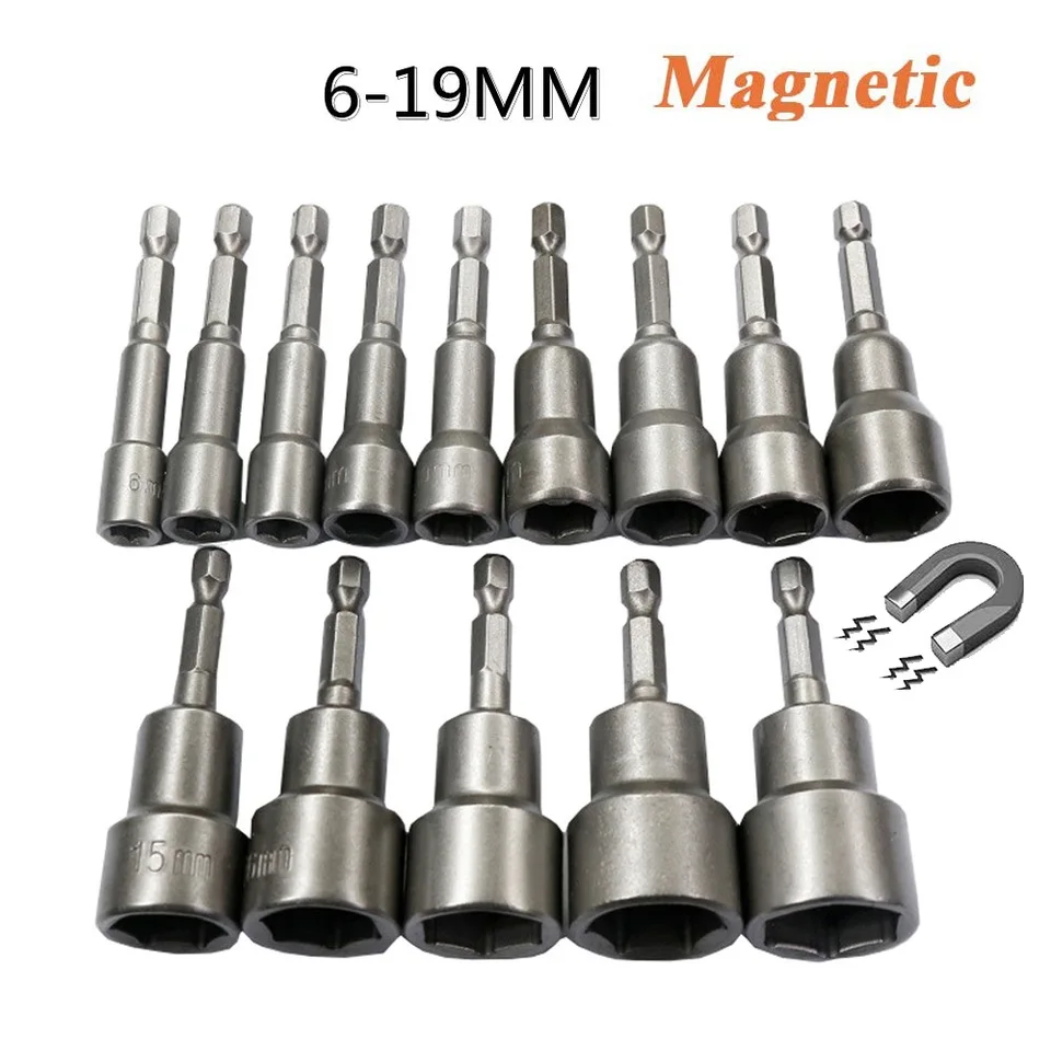 6 mm-19 mm nárazová zásuvka Magnetická matica skrutkovač 1/4 Hex Set Bit Bit Bit Adapter pre výkonové vŕtačky Impact Ovládače zásuvky