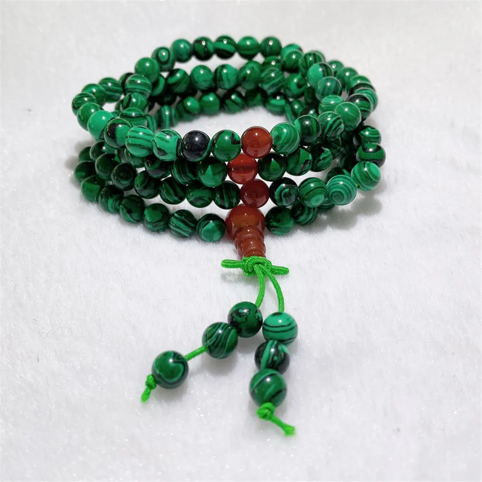 6 mm Malachit 108 PEADAN PRENODANT Náramok Mala Sacred Bodhi Charmmedtation Teens Ženy Japa Wear Men