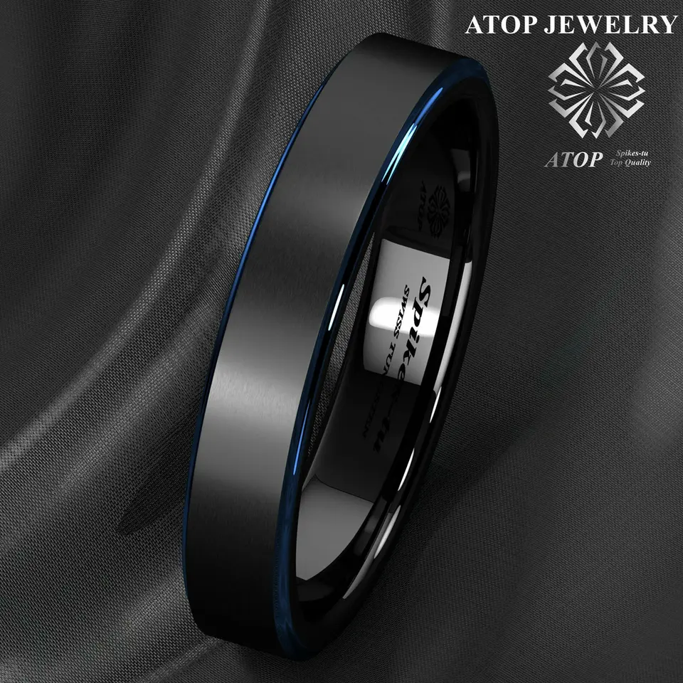 6 mm pánska svadobná skupina Tungsten Carbid Ring prsteň Čierny Brushed Blue Stripe Doprava zdarma