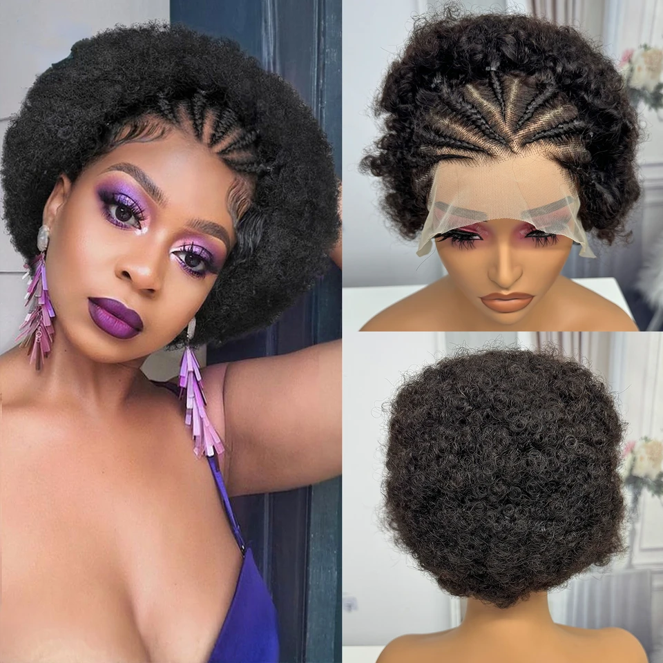 6 -palcový skákací kučeravý parochňu Afro Curly Wig Brazílska remy vlasy Parochňa Human Hair s vrkočami pre ženy zafarbená parochňa 13x4 čipka čela čela