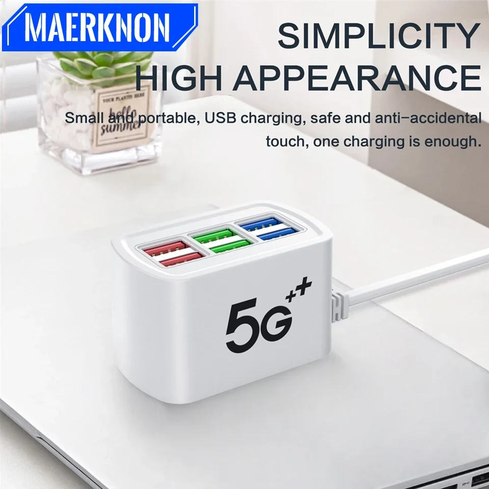 6 portov USB MUSSONT USB rýchla nabíjačka Rýchle nabíjanie Mini Extension Socket Hub Splitter EU US Plug Wall Adapter