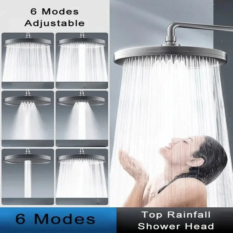 6 režimov 9 palcov Veľký panel Veľký prietok Supercharový zrážkový sprchovací kút vysoký tlak Dažďové sprcha faucet kúpeľňové doplnky