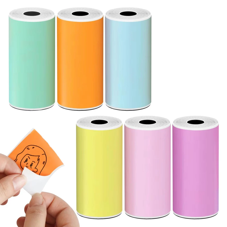 6 Roll Mini Termal Printer Sticker Paper Multicolor Mini Tlačiareň papier kompatibilný M02/T02 Zoznamy poznámok Čierna fotografia