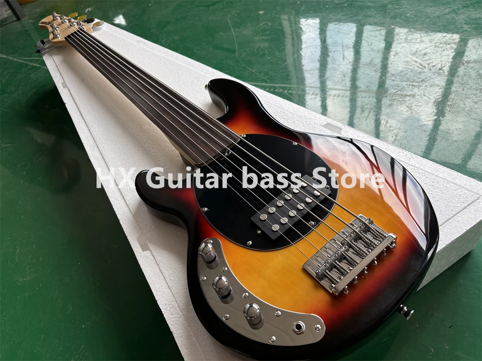 6 strún bez fret -tabaku Sunburst Electric Bass Guitar s Rosewood Fretboard, ľavá ruka
