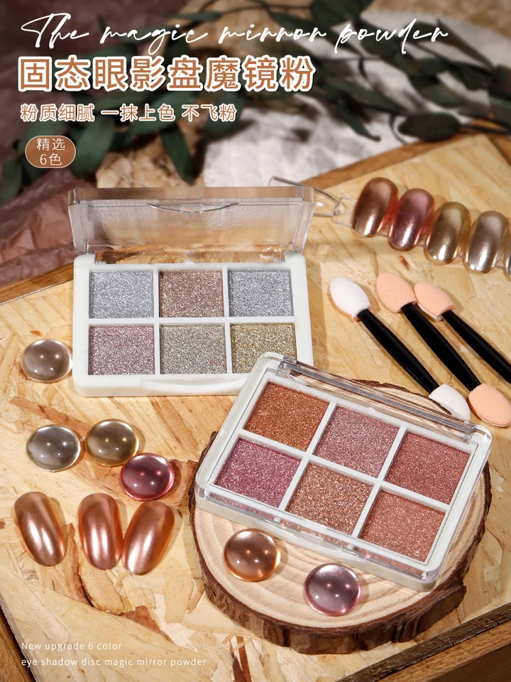 6 v 1/4 v 1 Solid Chrome Chrómový nechtový prášok 4/6 farieb zrkadlového kovového zlatého nechtového chrómového prášku pre nechty, Palette nechtový pigment prášok