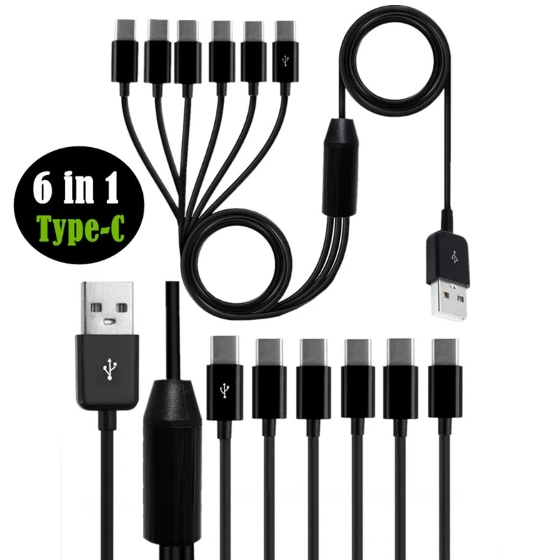 6 v 1 mikro USB/typ C Splitter Cable USB A 2,0 až 6 Micro USB/Typ C Synchronth