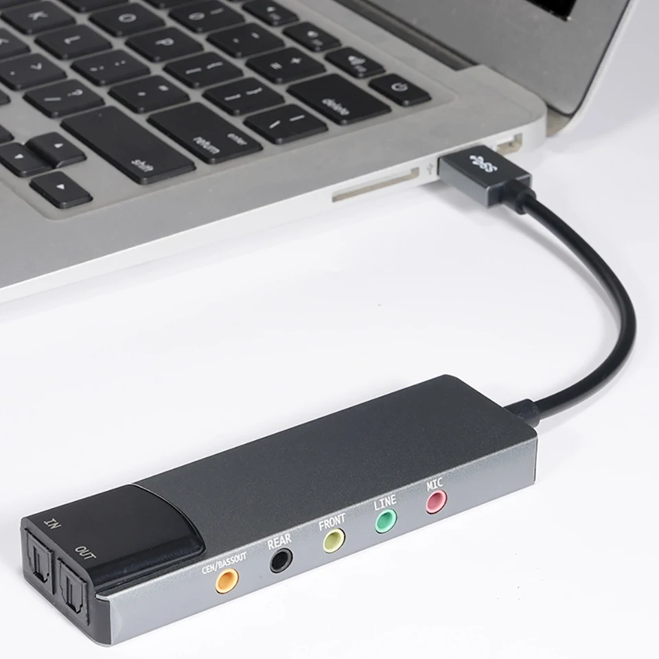 6-v-1 USB Externá optická zvuková karta Multifunkčný zvukový adaptér pre notebook Hliníková zvuková karta