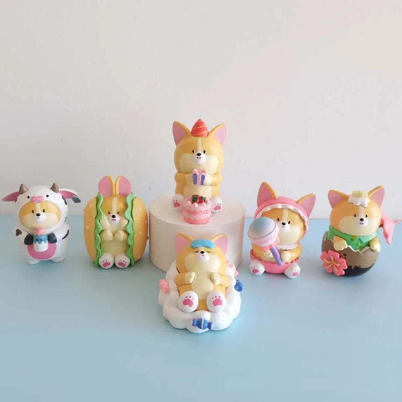6 štýlov roztomilé vynikajúce jedlo Corgi figula modelu hračky PVC figurín detské darčeky Zberateľné dekorácie