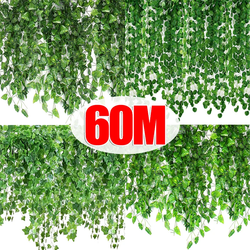 60/2m umelou rastlinou Creeper Zelená stena zavesenie viniča hodváb garland brečlenina list Domáca záhrada závesné rastliny Dekorácia svadobnej hostiny