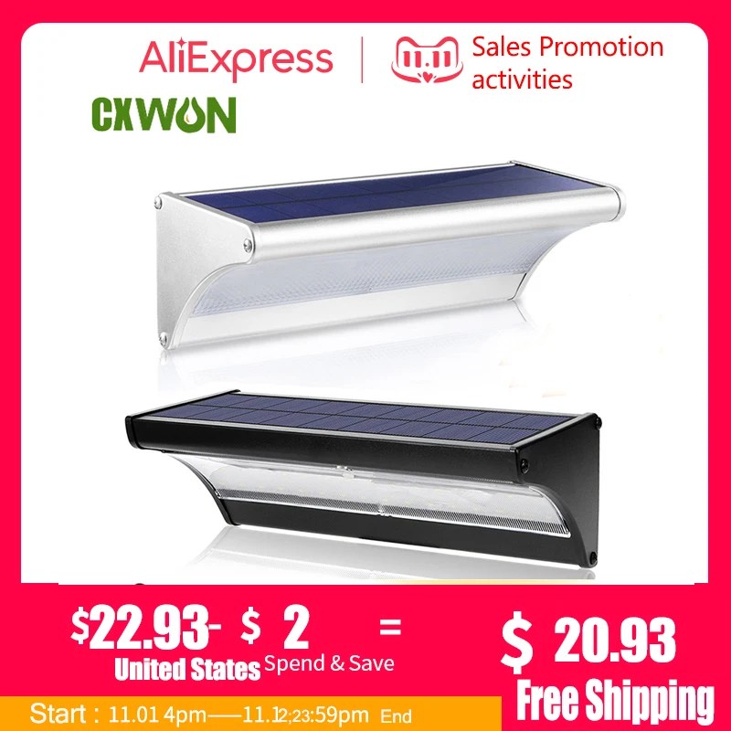 60/48led Outdoor Solar Wall Light Solar Flew Lights Sensor Senzor nepremokavého nástenného lampa Kovový kryt 1100 lm pre záhradné osvetlenie