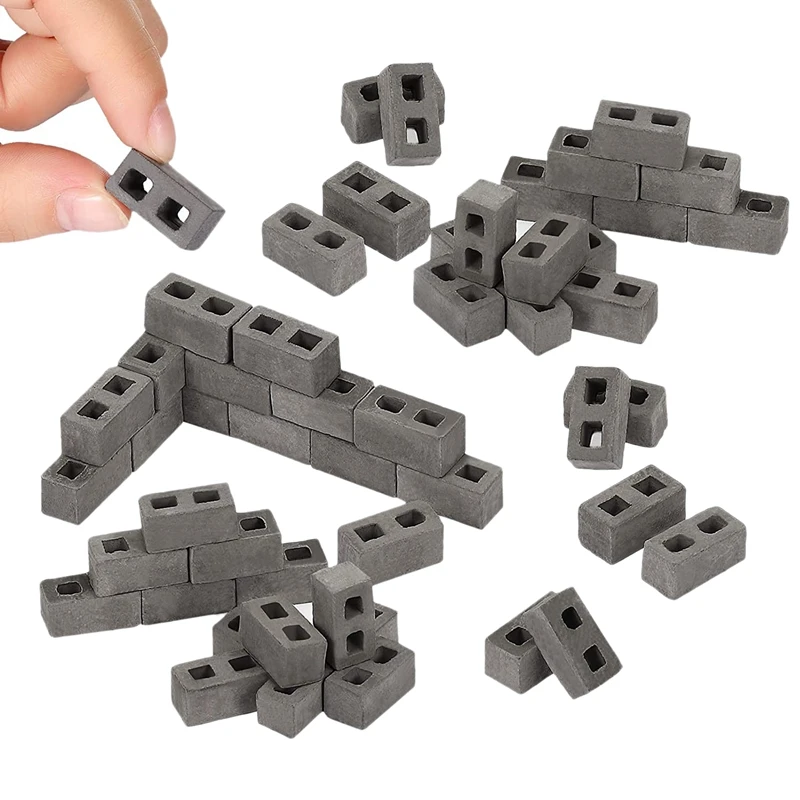 60 balíčkov Cinder Blocks 1/12 Mini tehly Mini tehly betónové miniatúrne tehly Drobné terénne úpravy Dollouse príslušenstvo