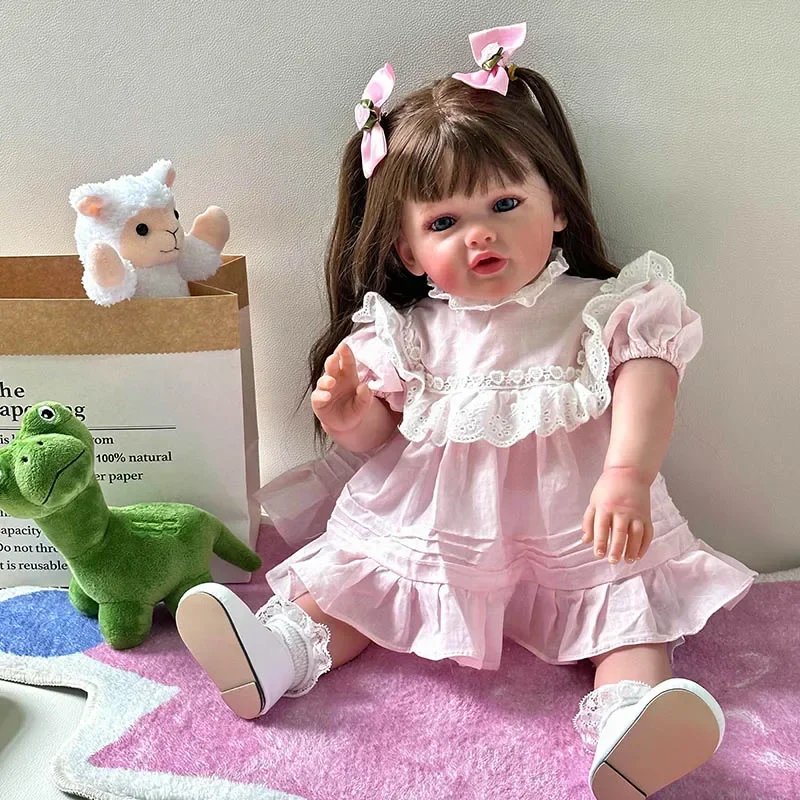 60 cm Novonarodený mäkký silikón sladký vinyl reborn batoľa batoľa Doll Princess Betty s dlhými koreňovými vlasmi darček pre deti