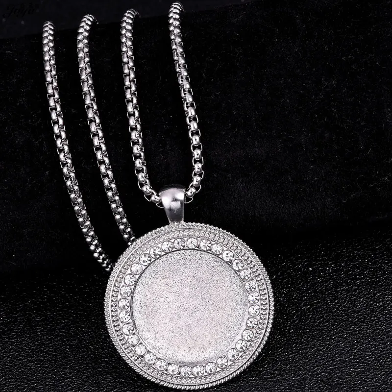60 cm reťazec z nehrdzavejúcej ocele + 25 mm Cabochon Base Plant Pendant Nastavenia pre kutilové ručne vyrobené náhrdelníky Šperty na šperky Príslušenstvo