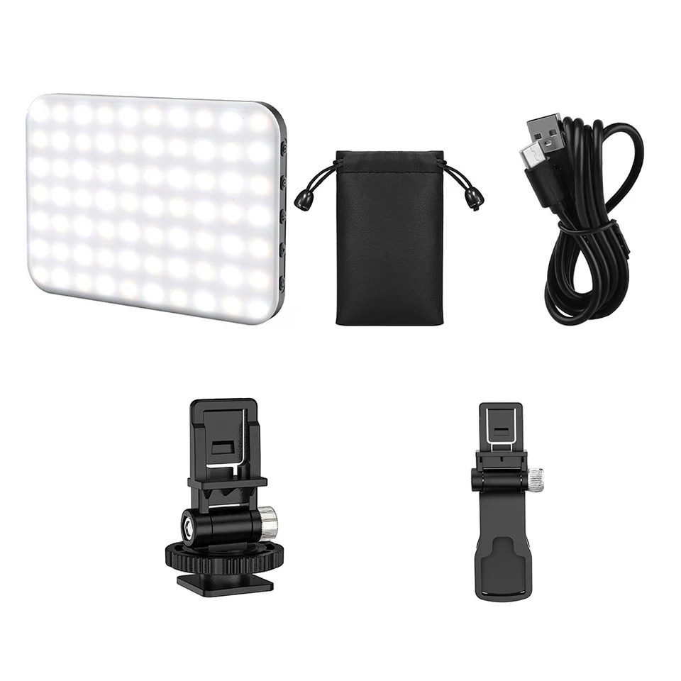 60 LED video lampa 3 Svetelné režimy 10-úrovní jasu 2200 mah Nabíjateľné 500k-6500k pre telefón iPhone webkamerový laptop Photo makeup