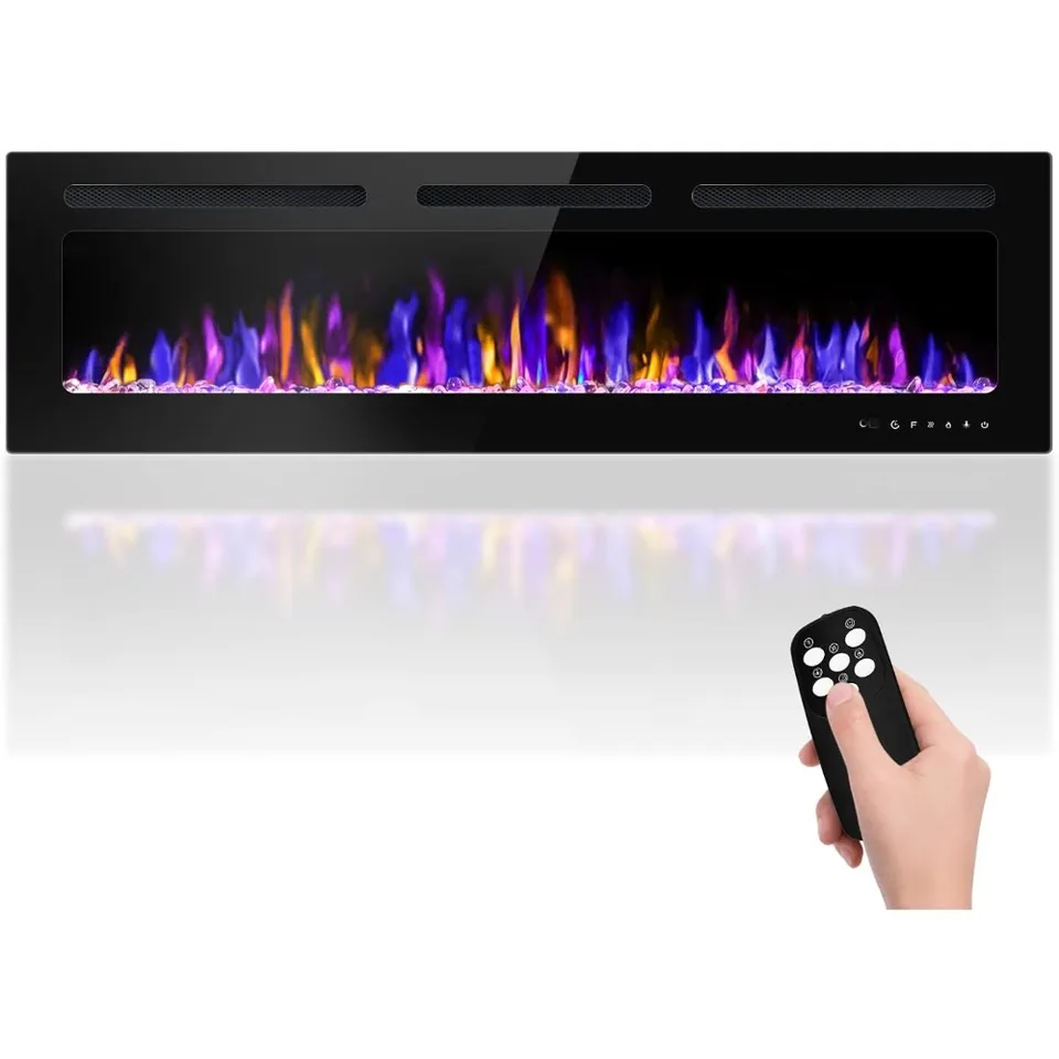 60 palcový elektrický krb s diaľkovým ovládaním, 750/1500 W krbový ohrievač, nastaviteľná farba plameňa a jas