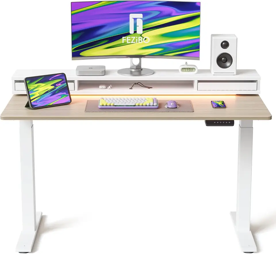 60 × 26 palcových elektrických stolov s stojanom na monitor, výškový nastaviteľný stôl s prúžkami LED, ergonomický nábytok z domácej kancelárie