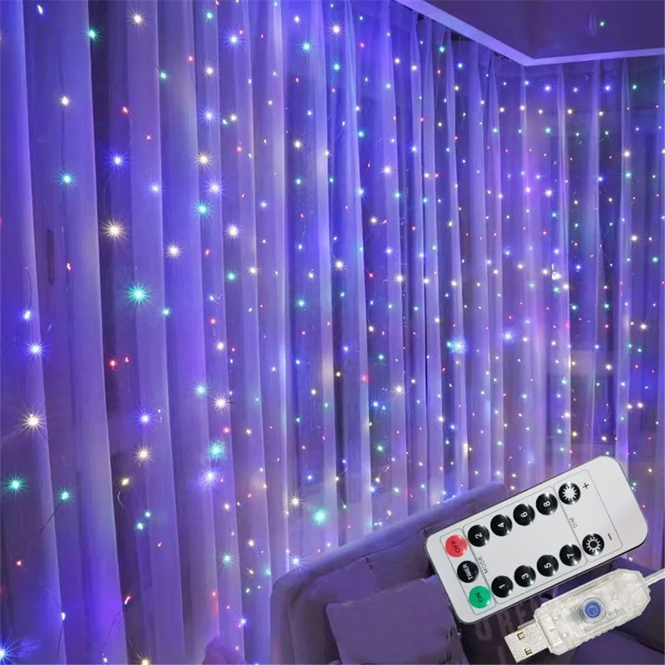 600/100 LED okno USB Vzdialené záclony Svetlo Svetlá svadobná hostina Domáca záhradná spálňa vonkajšia vnútorná stena vianočné ozdoby