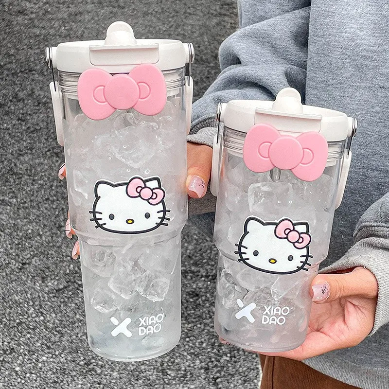 600-900 ml Sanrio Veľká kapacita plastového pohára s vodou Hello Kitty Prenosný nápojový fľaša vonkajšia fitness športová slama pohár