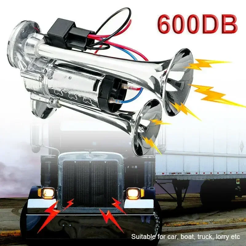 600 dB Horn 12V Super Loud Car Electric Roh Duálne trúbky Vzduchový roh reproduktor pre vozidlo SUV SUV Look Train Motorcycle RV Truck