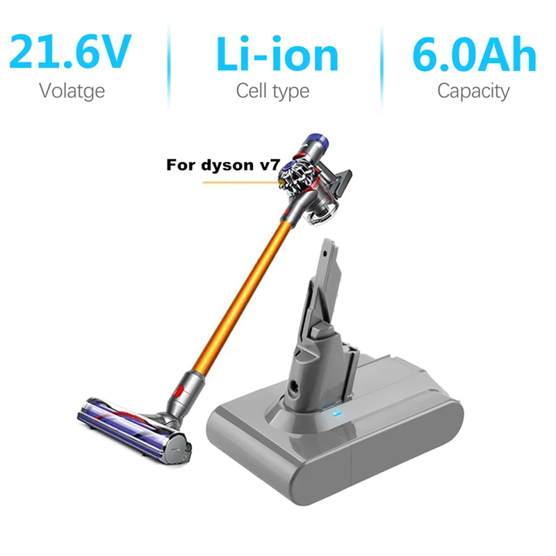 6000 mAh 21,6 V pre Dyson V7 Battery Motorhead Animal Trigger CAR+Absolútna loď V7 Výmena vreckových vákuových čistiacich prostriedkov na batériu