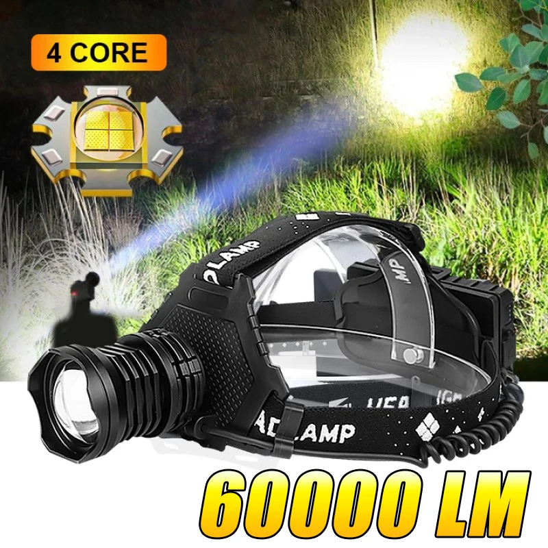 60000LM Super XHP199 LED svetlomet LED svetlomet Výkonná hlava baterka Torch USB Nabíjateľná Lucerna na kempingový rybolov