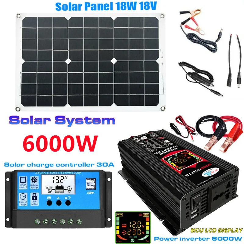 6000W Solárna výroba energie Systém Dual USB 18W Solar Panel Inverter s Smart LCD Display Dual USB Ports Set Controller