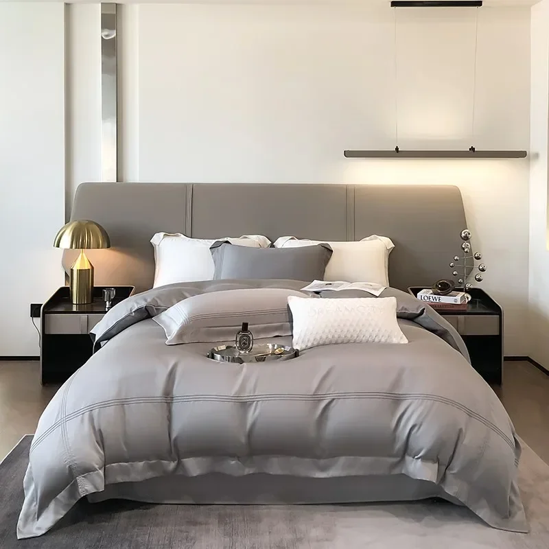 600tc eucalyptus Lyocell Premium Simple Style Bedwing Set Solid Color Chic Frame Patchwork Patchwork Cover Cover Bed Liet Pinlowcase 4ks