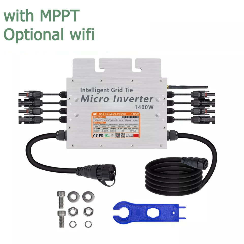600W 700W 1200W 1400W 30V 36V Smart na mriežke Čistá sínusová vlna Micro Solar Inverter Podpora 110V 220V AC mriežky a 4*350 W panel