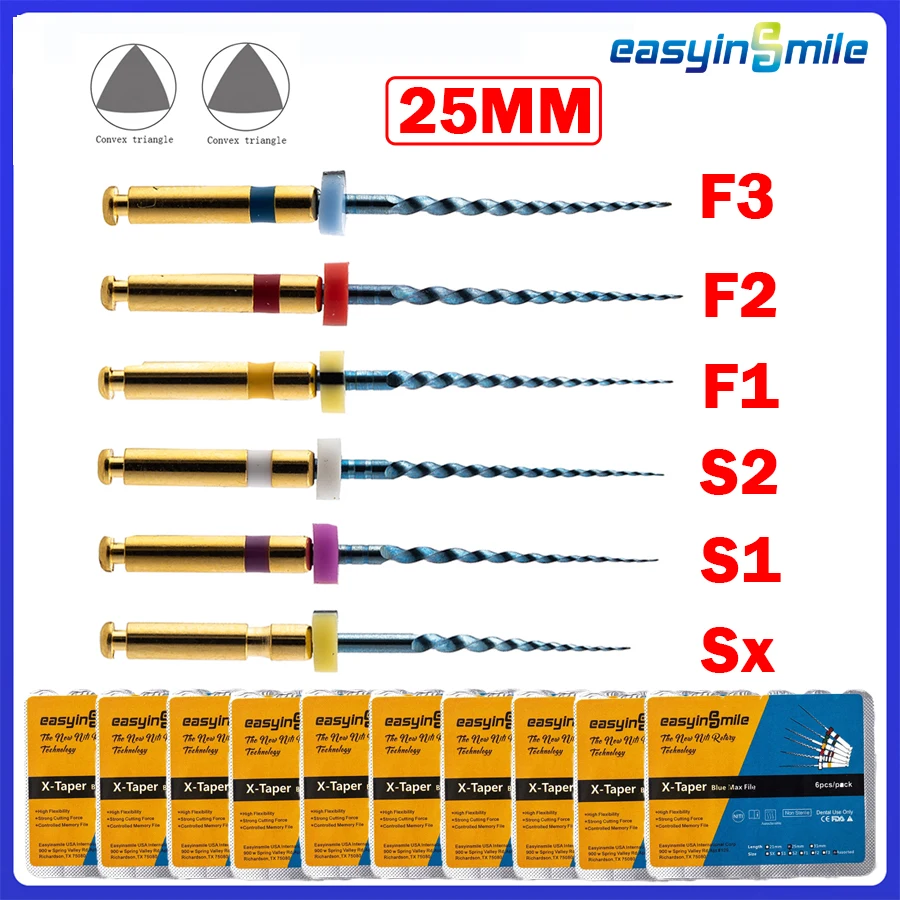 60ks (10pack) EasyInsmile Endodontické zubné súbory Niti endo rotačný koreňový kanál Canal SX-F3 25 mm x-pro Blue Taper Tip Tipy