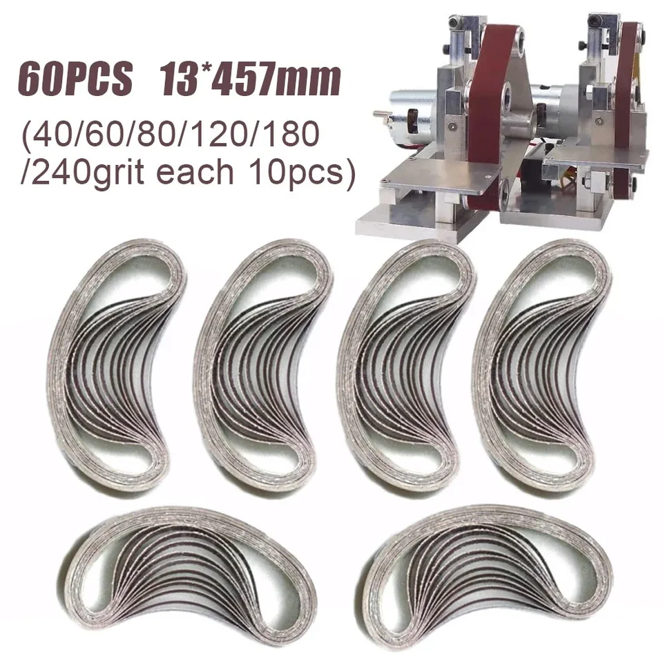 60ks brúsky páskové pásy 13 x 457 mm rozmer 40/60/80/120/180/240 GRIT ABRASIVE Nástroje príslušenstvo Sandpaper Bands príslušenstvo