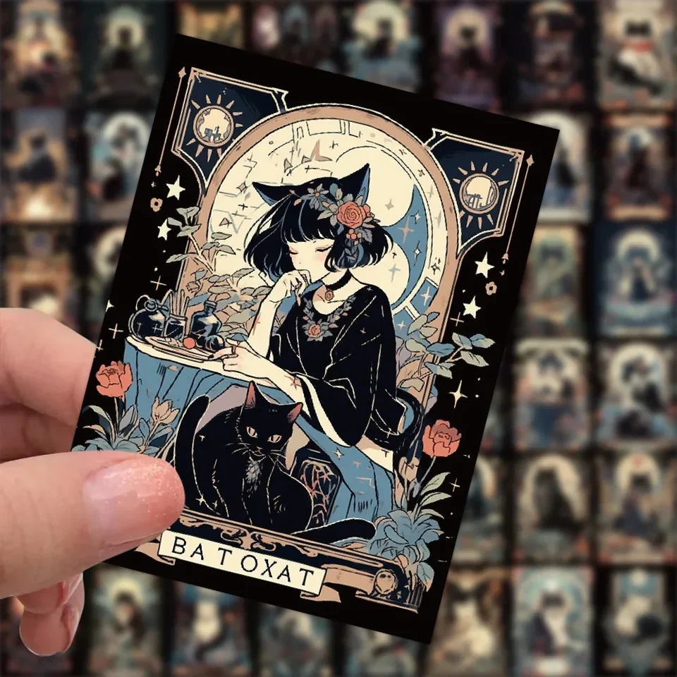 60ks Dark Gothic Black Cat Stickers Cool Halloween Tarot Cat Goth Goth Goth Diesta DIY Scrapbook Fľaš