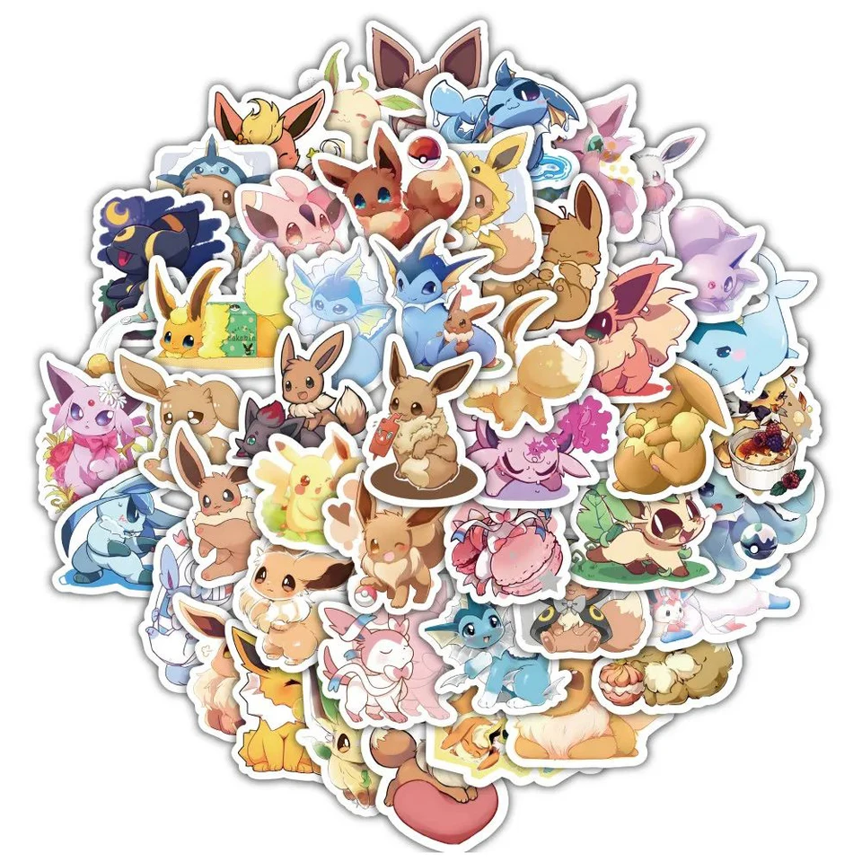 60ks kawaii anime Pokemon Eevee Cartoon Graffiti Stickers DIY skateboard laptop motocyklové batožinové vodotesné nálepky pre deti hračky