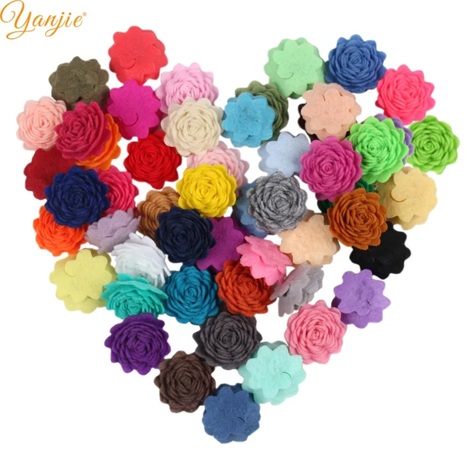 60ks/lot 1 '' mini Felt Flowers for Girls and Kids 2025 masívna vlna plstená ružová kvety vlasy na vlasy DIY