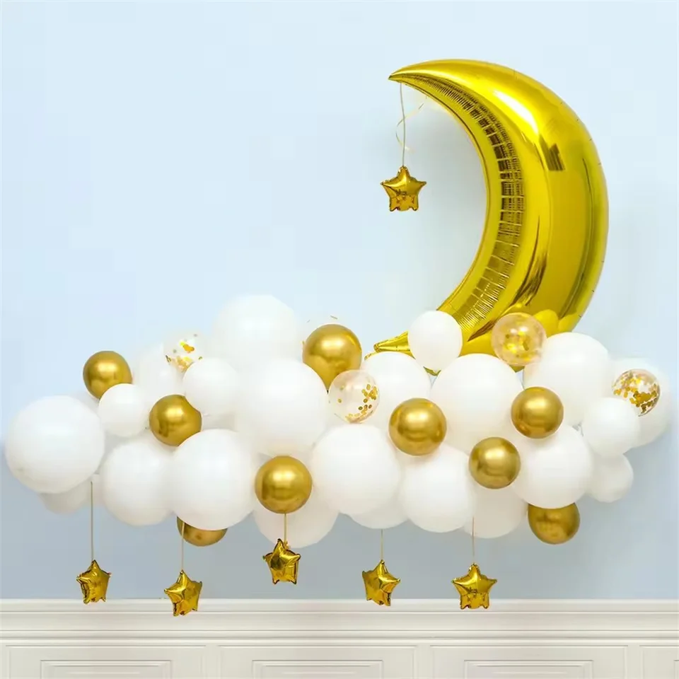 60ks Moon Star Balloon Set pre moslimský festival Mubarak Festival Home Diy Dekorácie Ramadan Kareem Kids Birthday Party Ballon Globos