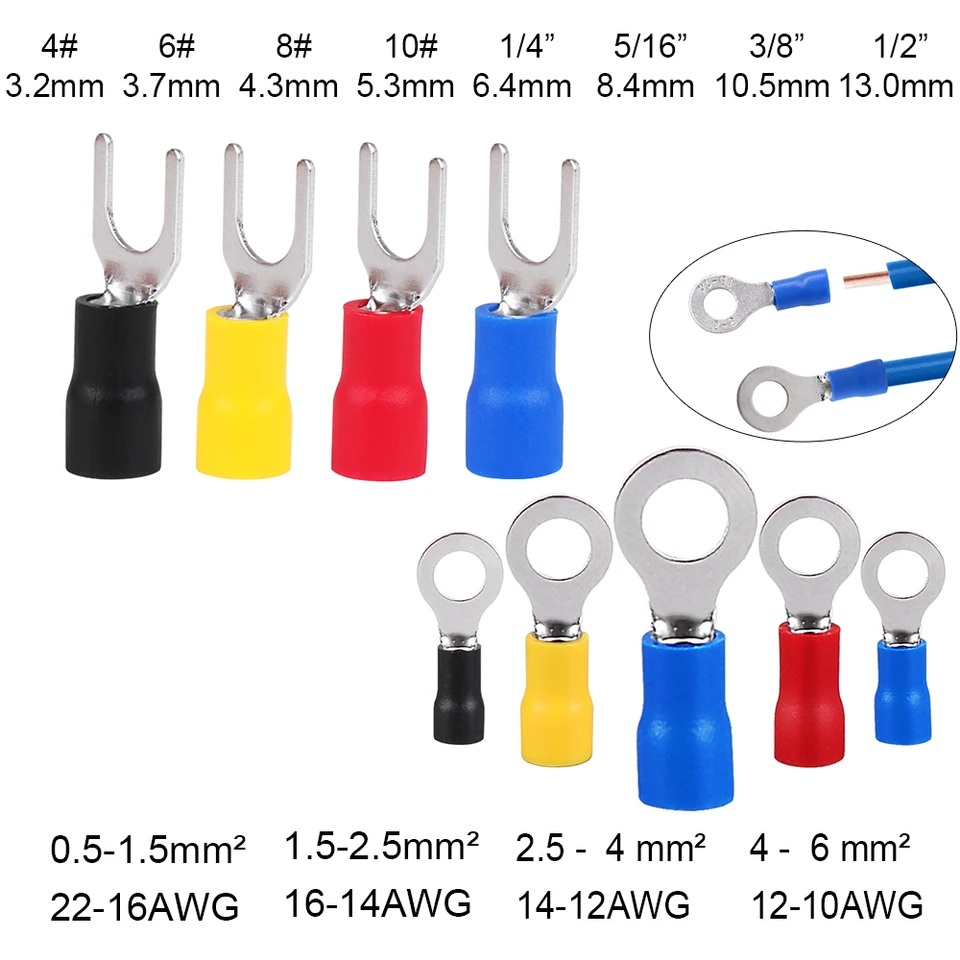 60ks prsteňové terminály Crim Crimp Conector Drôtový kábel Kábel elektrický konektor sortiment vozidla Príslušenstvo RV Terminátor kontakty