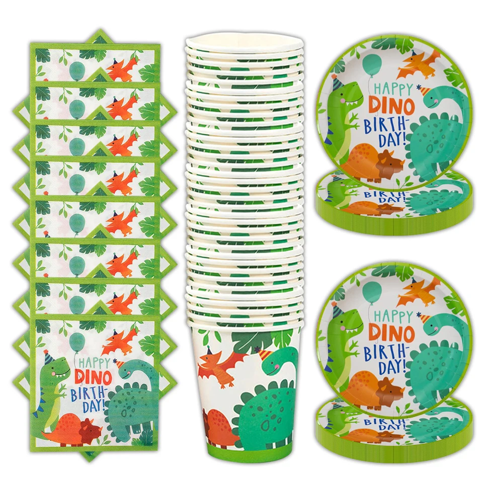 60ks/veľa dinosaurus téma Strony Boys Boys ovocie poháre Platy Happy Birthday Events Party