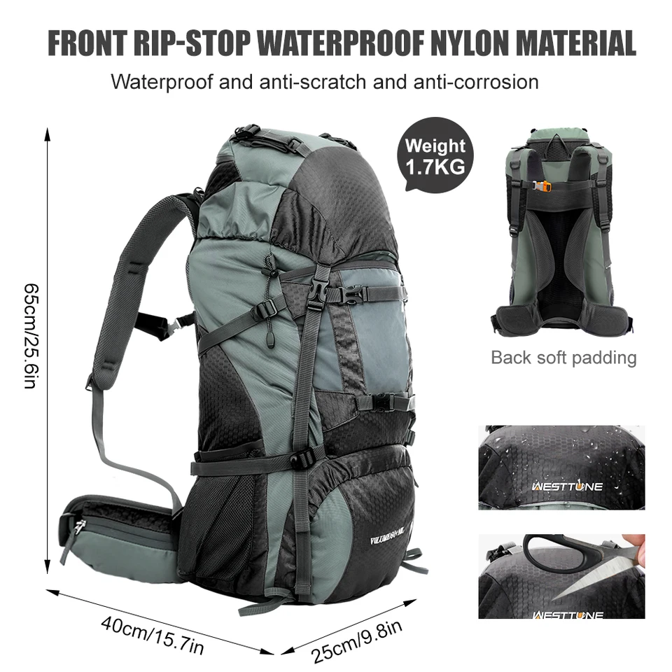 60L kemping batoh Travel Sport Bag s dažďovým pokrytím horolezectvo horolezectvo Trekking Outdoor Rucksnack batoh na turistické tašky Men