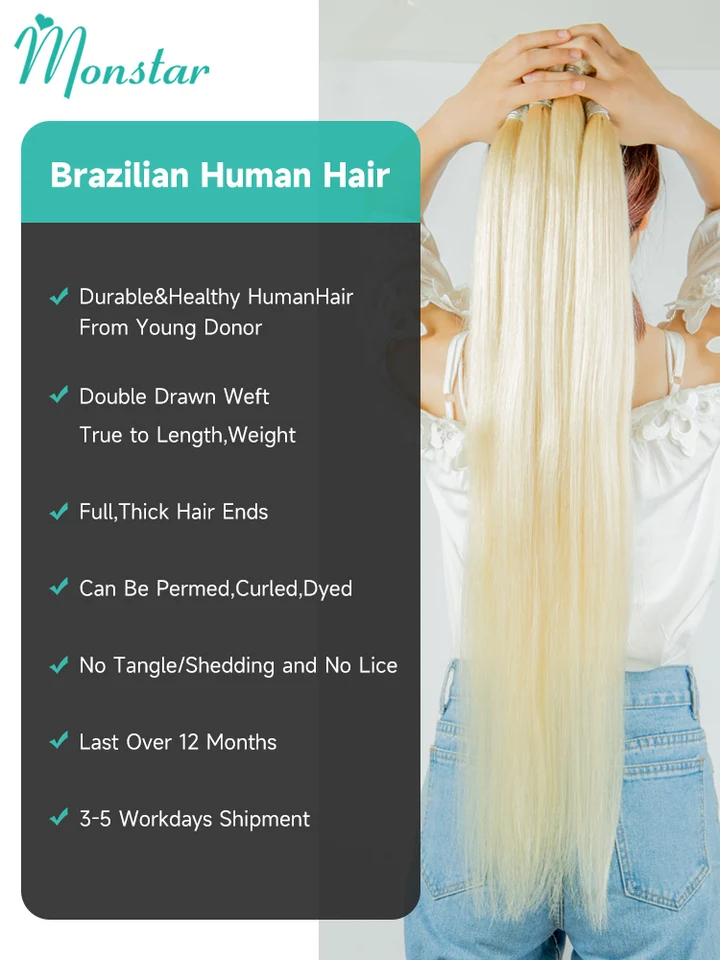 613 Blonde brazílske vlasové zväzky rovná väzba Remy Human Hair Úsok 2 28 30 32 34 36 38 40 palcov predlžovanie vlasov Doprava zdarma