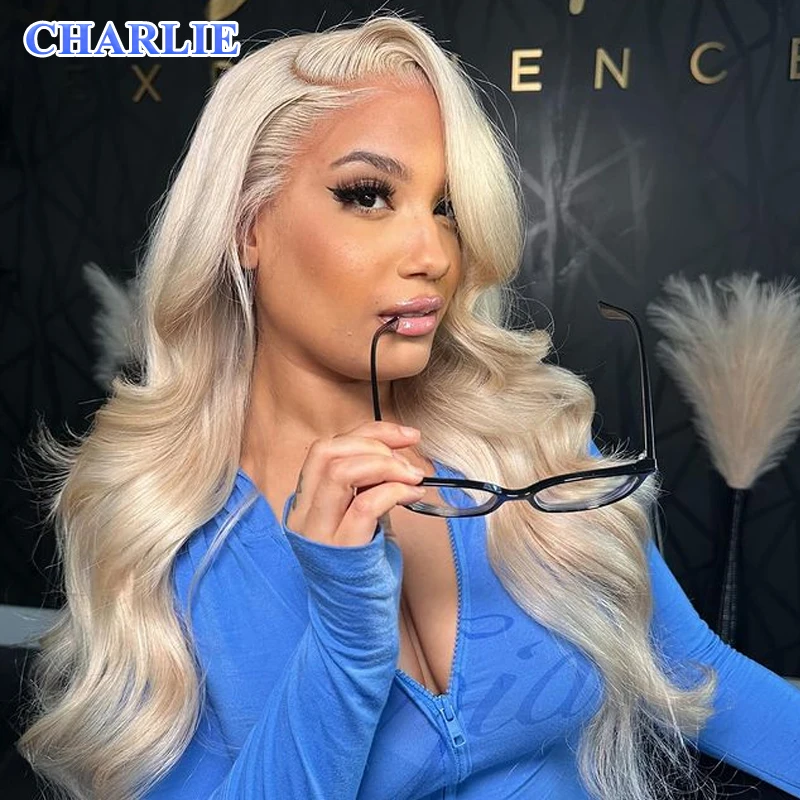 613 Blonde Farbed 13x4 Body Wave Priehľadná čipka predné parochne Syntetické vlasy Hight Hovedu pre ženy Denné večierky Používanie večierkov