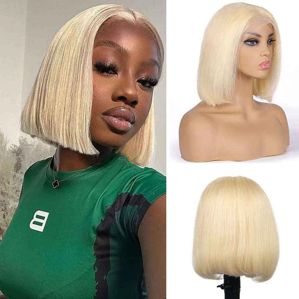 613 blondínka Bob Parochňa ľudské vlasy 12 -palcové krátke rovné bob ľudské vlasy parochne 13x4 HD Lace predné vlasové parochne pre čierne ženy
