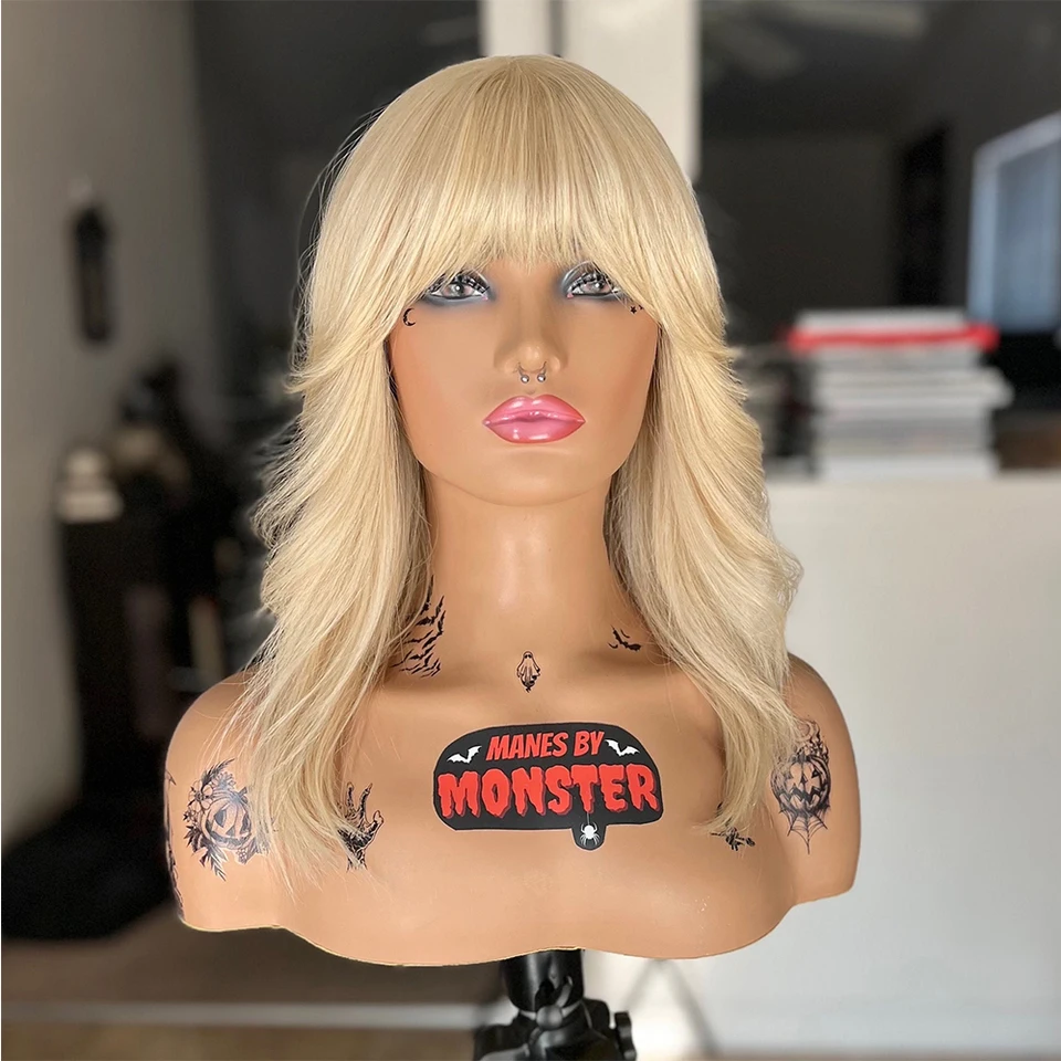 613 Svetelná blond parochňa s rangami 100% Indian Virgin Remy Human Hair Lace Bangs Parma 14 