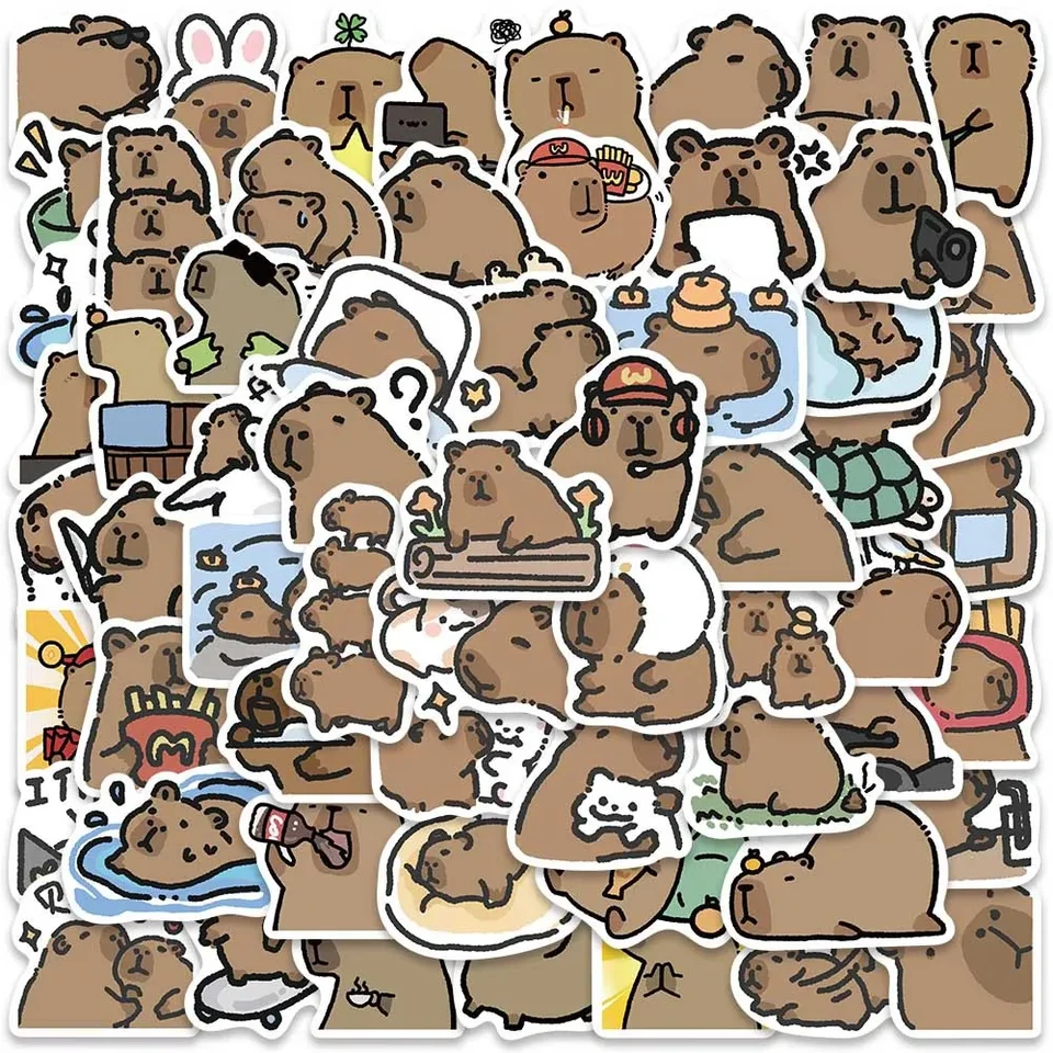 62ks karikatúra roztomilý CapyBara Capbala nálepky nálepky dekorácie DIY vodotesný telefónny notebook kufrový notebook Chladnička pre deti Nálepka