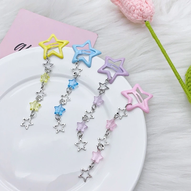 634C Y2K Gothic Star Fringe Metal Clip Clip Dievčatá Dievčatá Punk Hairpin