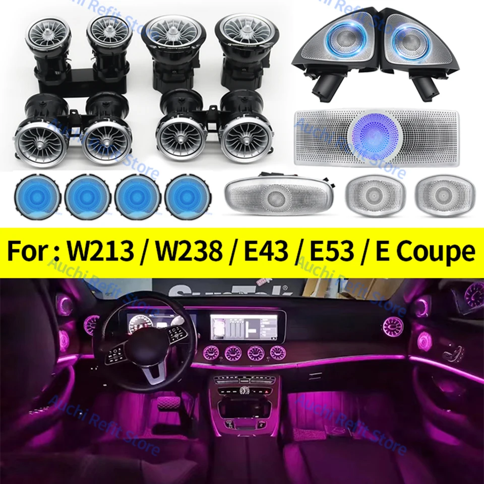 64 farieb LED Vzduchové prieduchy 3D Rotujúce reproduktor Tweeter For Mercedes Benz W213 E-Class Caspe AMG E43 E53 E250 Interiérové ​​okolité svetlo