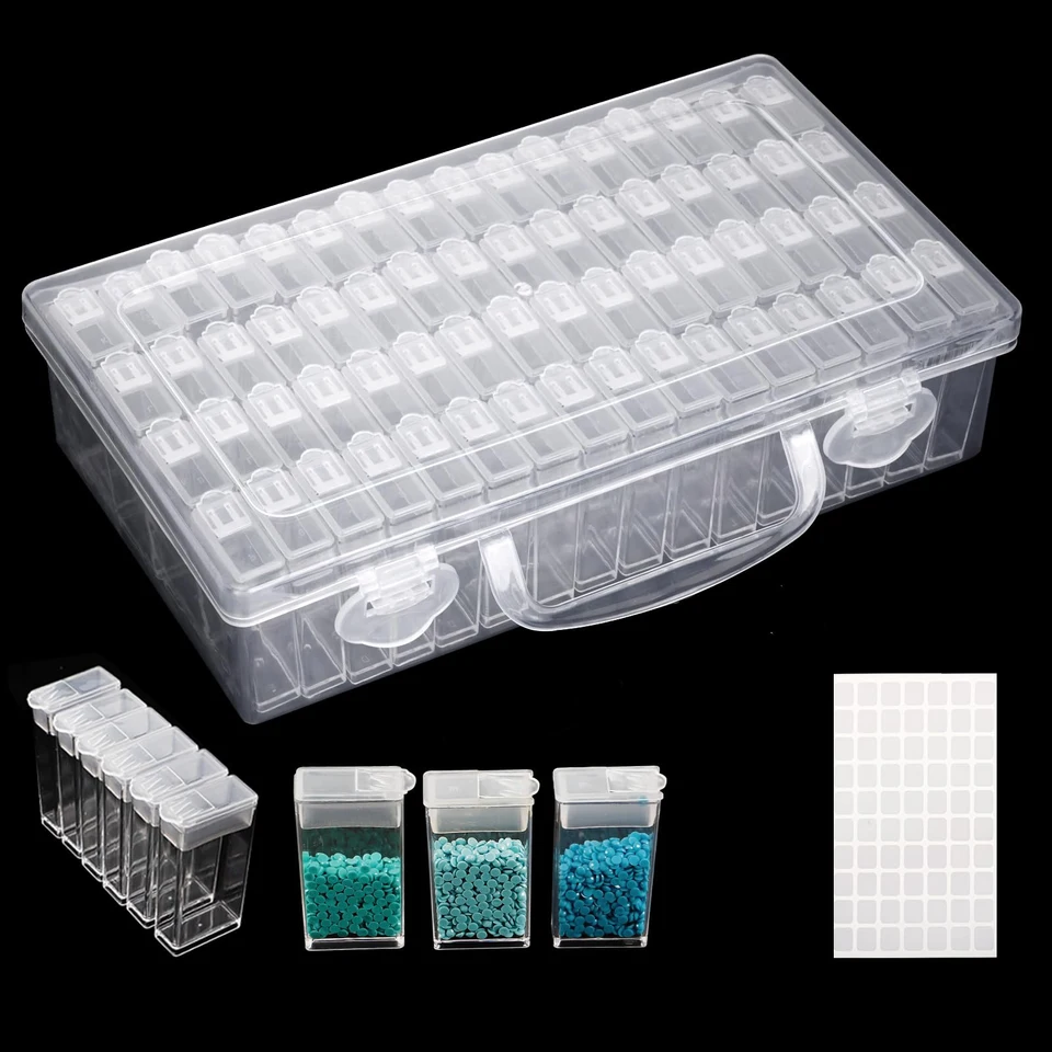 64 mriežky Diamond Storage Containers, Art Craft stohovateľné korálky Organizátor Zásuvka s nálepkami pre korálky, maľovanie, kamienok