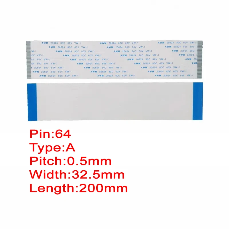 64pin 0,5 mm rozstup FFC FPC AWM 20624 80C 60V VW-1 Typ plochého pružného kábla 20 cm 200 mm šírka 32,5 mm