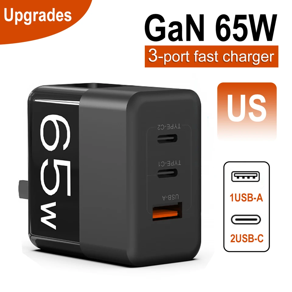 65 W nabíjačka Gan Rýchle nabíjanie 3.0 Typ C PD USB Charger Prenosná QC3.0 Rýchla nabíjačka pre notebook iPhone15 14 13Max Xiaomi Samsung