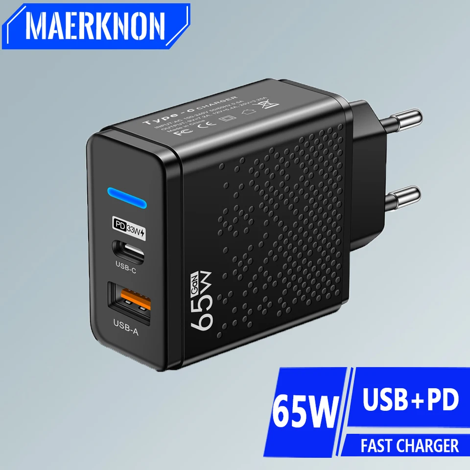 65 W nabíjačka slúchadiel USB C nabíjačka 2 porty rýchle nabíjanie typu C nabíjačka pre Air Mods Pro Samsung Xiaomi Huawei Prenosná nabíjačka