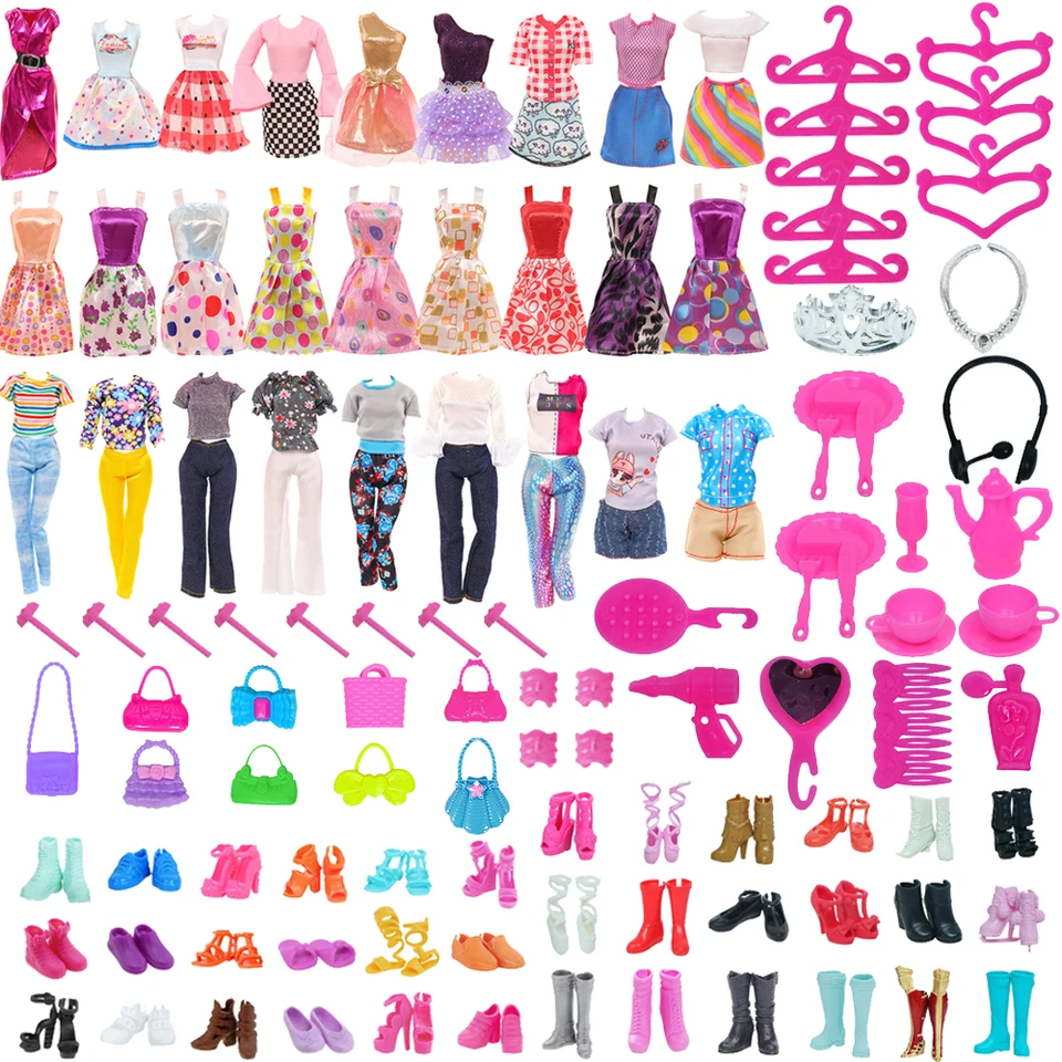 65ks/set Barbies Doll Clowrive Doplnky kabelky Hangári sa hodia do 11,8 palca Barbies Doll & Bjd Doll, nábytok pre dievčatá pre dievčatá