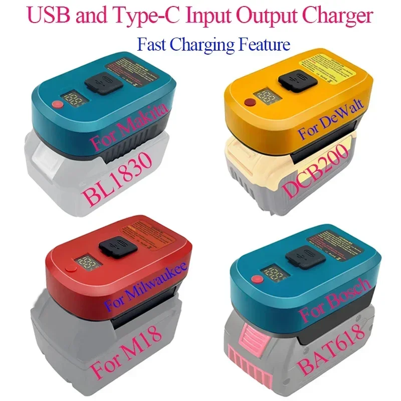 65W lítium batérie prevodník rýchleho nabíjačky pre Makita pre Bosch pre Dewalt pre Milwaukee 18V 20V Type C USB Power Bank